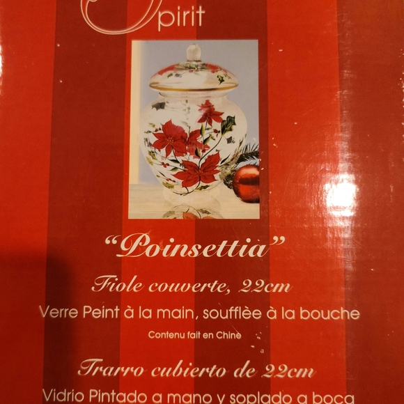 NIB Holiday Spirit 9" Crackle Glas Covered Jar - Poinsettia - Picture 2 of 4